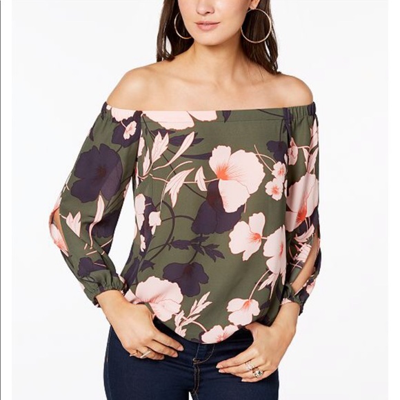 Bar III Tops - Bar III Floral-Print Off-The-Shoulder Top